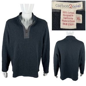 Carbon2Cobalt Mens XL Sweater 1/4 Zip Black White Spots 100% Cotton Casual